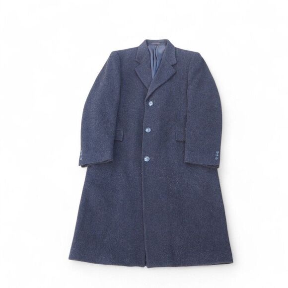 Nino Cerruti Cashmere Wool Blend Vintage 3 Button Overcoat Dark Grey Men's 42L - Picture 1 of 13